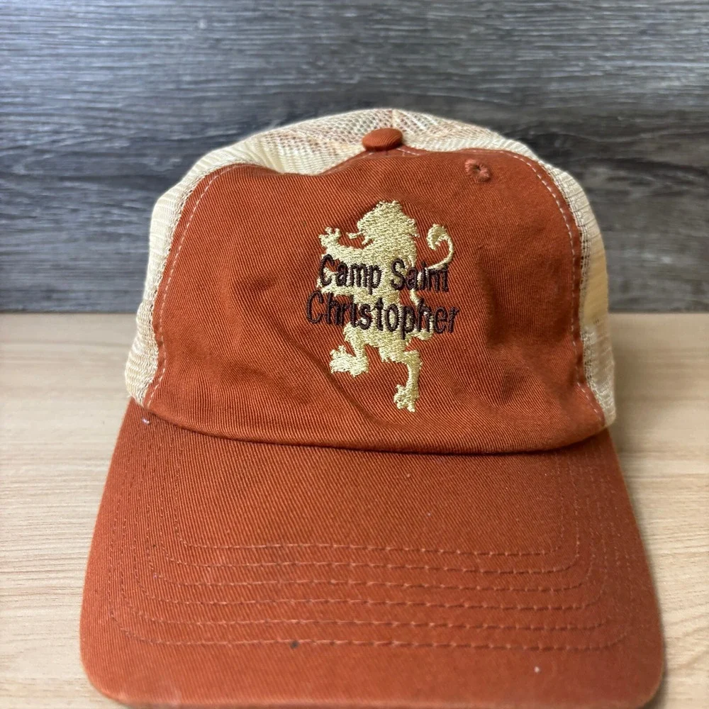 Camp Saint Christopher Hat Cap Strap Back‎ Orange Adjustable